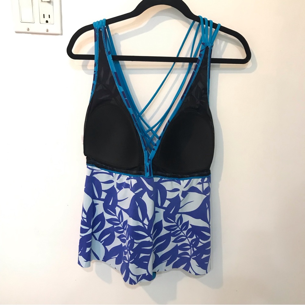 Swimsuits for All Blue Floral print Bathing Suit top Tankini 24 Criss cross - Picture 9 of 14